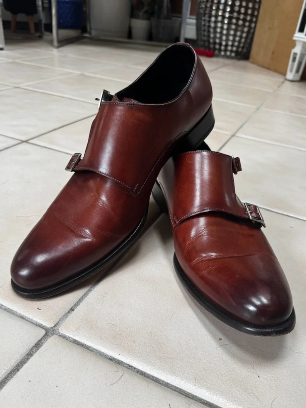 Paul Evans Double Monk Strap Brown Leather Shoes in Size 10